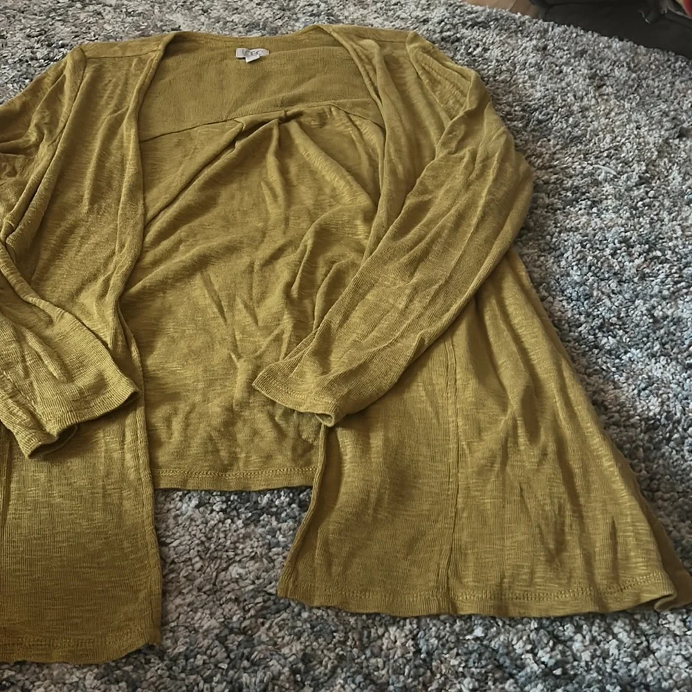 LOGO by Lori Goldstein Yellow Waterfall Cardigan - Picture 6 of 12